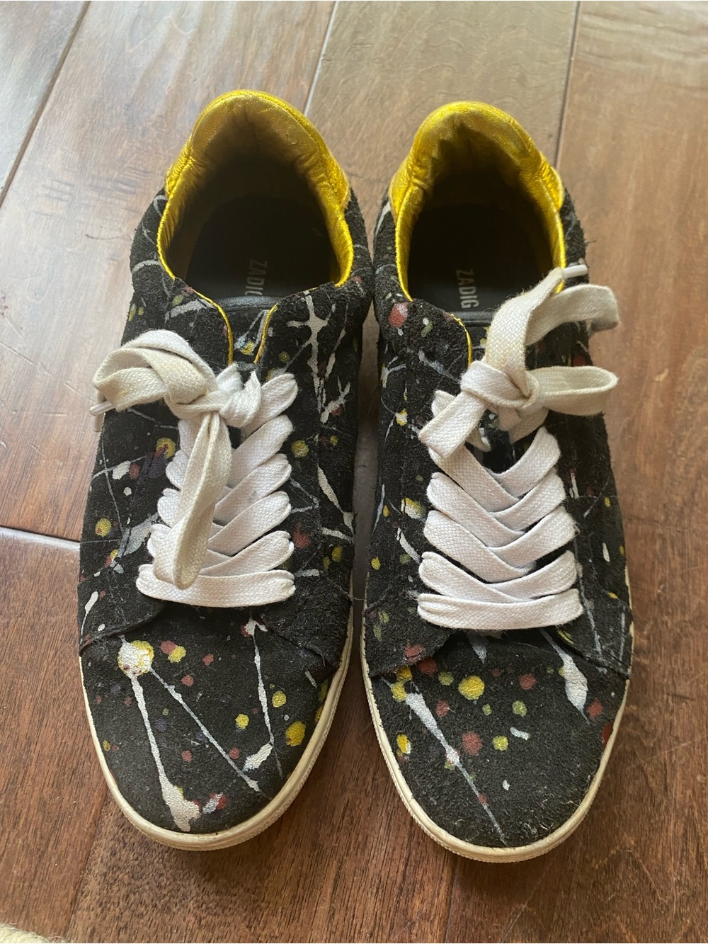 Zadig & Voltaire Black Suede Sneakers with Multicolor Paint Splatter